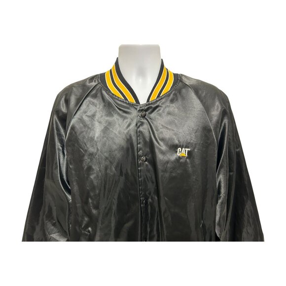 Hartwell Sports CAT Mens XL Black Satin Bomber Jacket Workwear Yellow Stripes - Picture 6 of 15